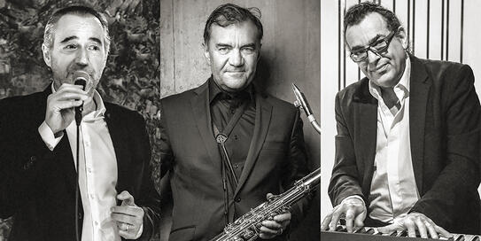 Hugo Bigi, Voice, Infotainment • Roni Haug, Mister Saxr, Sax • Gino Todesco, Piano